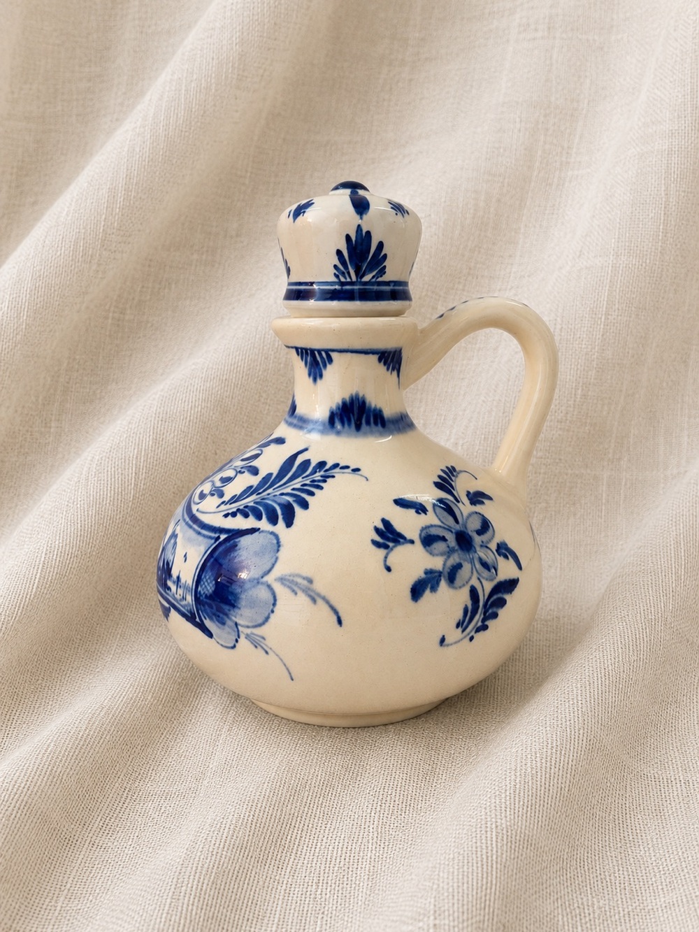 Vintage The Anjer Gouda Hand-Painted Delft Advertising Bottle with Stopper